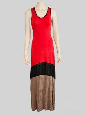 Green Envelope Colorblock Maxi Dress Sz Small Red Black Gray/Tan NWOT